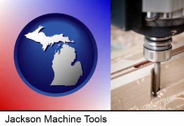 a CNC milling machine cutting wood in Jackson, MI