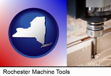 a CNC milling machine cutting wood in Rochester, NY